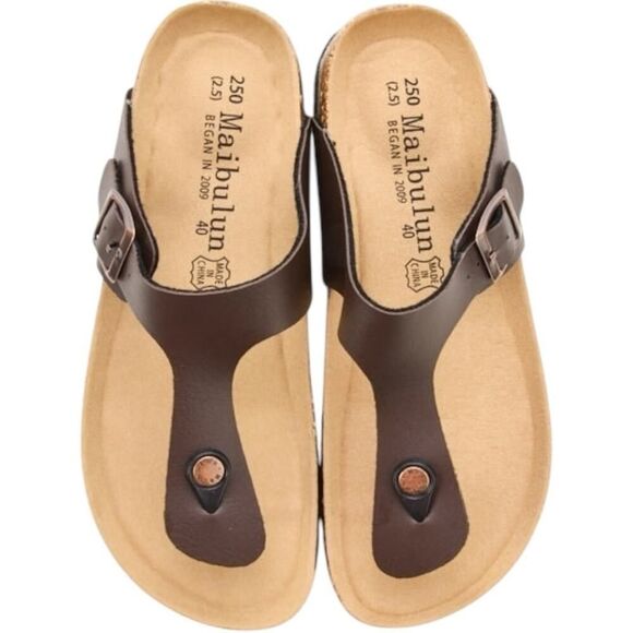 Maibulun Brown Flat Heel Sandals - Picture 1 of 14